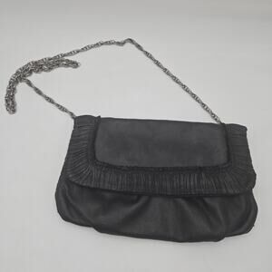 Elie Tahari Soft Pleated Leather Black Medium Shoulder Bag Chain Strap
